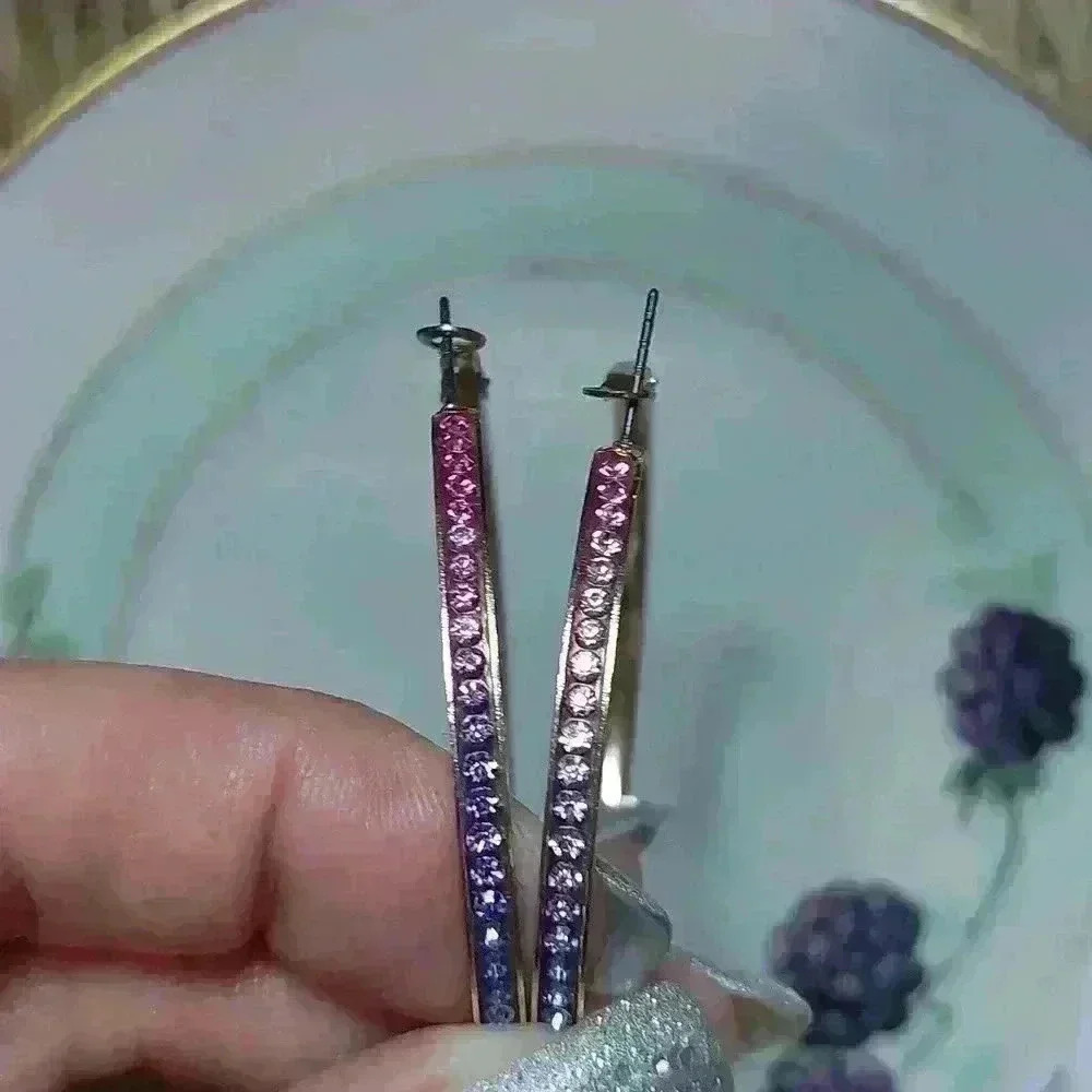 Crystal rainbow hoops earrings. - Picture 3 of 4